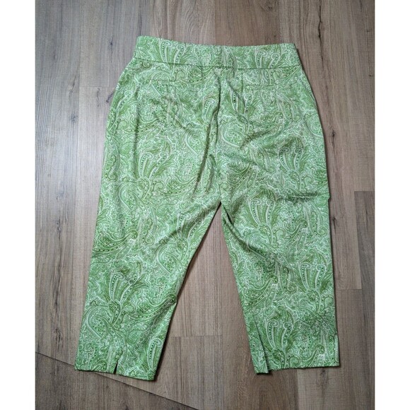Talbots Size 12 Curvy Cropped Pants Green Paisley Pocket Straight Preppy Resort - Picture 6 of 12